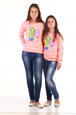 Свитшот для девочки интерлок пенье"Кактус+шарик",размер 36-46, рост 140-164 цвет розовый