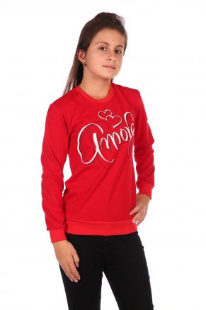 Свитшот для девочки футер с лайкрой"Аморе",размер 36-46, рост 140-164 цвет красный