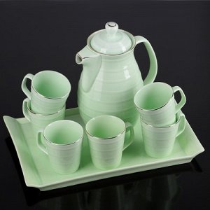 Набор питьевой на керам подносе 7 пред "Акварель" чайник 1,8л, 5 кружек 250мл, цвет зеленый 39737