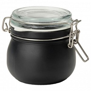 KORKEN, Банка с крышкой, прозрачное стекло/черная, 0,5 л