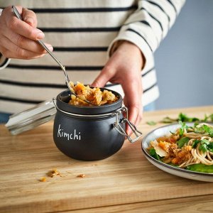 KORKEN, Банка с крышкой, прозрачное стекло/черная, 0,5 л