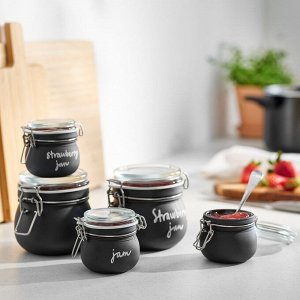 KORKEN, Банка с крышкой, прозрачное стекло/черная, 0,5 л