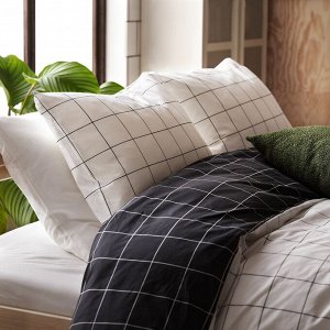 VITKLÖVER, пододеяльник и 2 наволочки, белый в черную клетку, 200x230/50x80 см