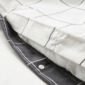 VITKLÖVER, пододеяльник и 2 наволочки, белый в черную клетку, 200x230/50x80 см