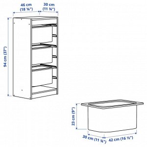 TROFAST, комбинация для хранения с коробками, белый / бирюзовый, 46x30x94 см