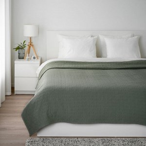 КЕЛАКС, покрывало на кровать, серо-зеленое, 230х250 см