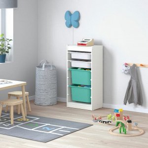 IKEA TROFAST, Стелаж, комплект для хранения с коробками, белый/бело-бирюзовый, 46x30x94 см