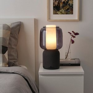 SYMFONISK, акустическая лампа с Wi-Fi, стеклянный абажур, черный