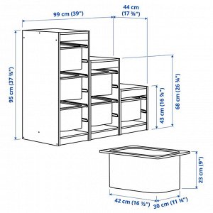 TROFAST, комбинация для хранения с коробками, белый / красный, 99x44x95 см