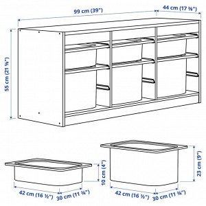 TROFAST, комбинация для хранения с коробками, белый / ярко-зеленый, 99x44x55 см