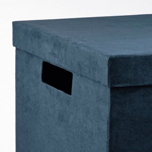 GJÄTTA, коробка для хранения с крышкой, бархатная, темно-синяя, 25x35x20 см