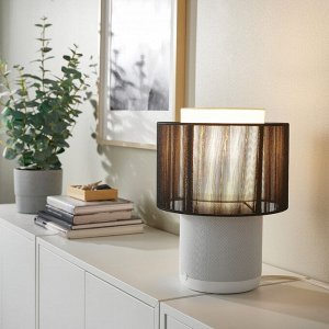 SYMFONISK, акустическая лампа с Wi-Fi, абажур из текстиля, белый /черный