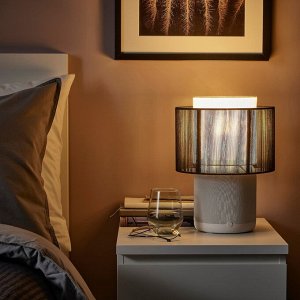 SYMFONISK, акустическая лампа с Wi-Fi, абажур из текстиля, белый /черный