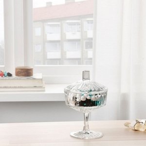 САЛЛЬСКАПЛИГ, чаша с крышкой, прозрачное стекло с рисунком, 10 см