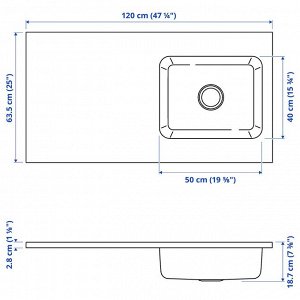 OLOFSJ?N, столешница с 1 встроенной раковиной, нержавеющая сталь, 120x63,5 см