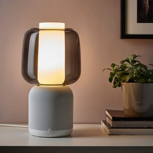 SYMFONISK, акустическая лампа с Wi-Fi, стеклянный абажур, белый / черный