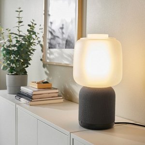SYMFONISK, акустическая лампа с Wi-Fi, стеклянный абажур, черный /белый
