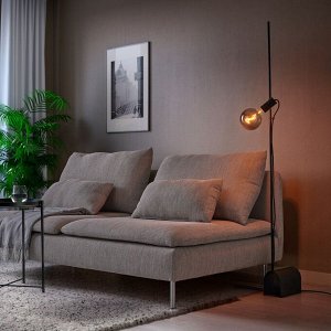 HÅRSLINGA / MOLNART, торшер с электрической лампочкой, черное/круглое серое прозрачное стекло