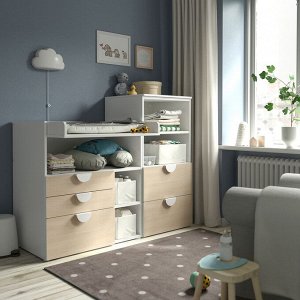 SMÅSTAD / PLATSA, пеленальный столик, белая береза / с книжным шкафом, 150х79х123 см