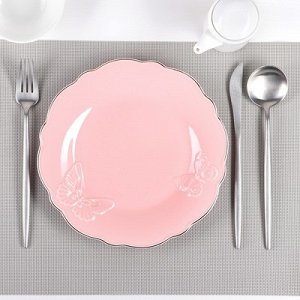 Тарелка обеденная "Бабочки" d=22 см цвет розовый