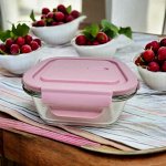Емкость для продуктов, 0,8 л, гермет. крышка, квадратная, жаропрочное стекло (розовый)