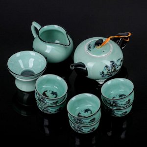 Набор для чайной церемонии «Шуйсянь», 9 предметов: чайник 250, 6 пиал 50 мл, чахай 200 мл, сито, подставка
