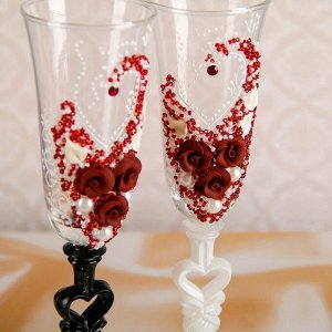 Набор свадебных бокалов "Фантазия", с лепниной и бисером, красный