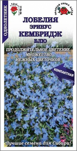 Лобелия Эринус Кэмбридж Блу /Сотка/ 0,05г/ h-10-15см d-1-2см/*1800