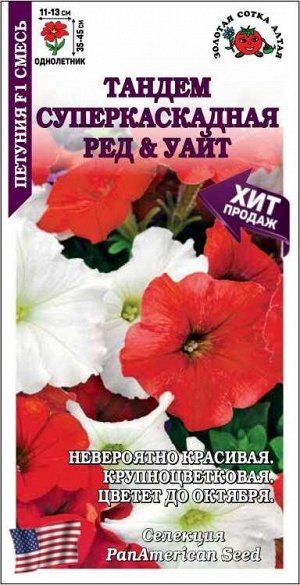 Петуния Тандем Суперкаскад Ред & Уайт /Сотка/ 10шт/ h-45см d-13см PanAm/*500