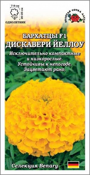 Бархатцы Дискавери йеллоу F1 /Сотка/ 5шт/ прям. 25см, d-9см/*1500