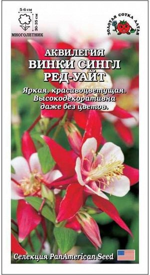 Аквилегия Винки Сингл Ред-Уайт /Сотка/ 5шт/ красно-бел. h-35см d-6см PanAm/*500