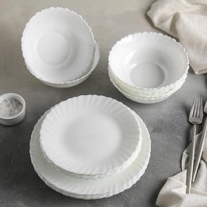 Сервиз столовый Доляна «Дива», 18 предметов: 6 тарелок d=17,5 см, d=23 см, 5?5 см, цвет белый