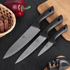 СИМА-ЛЕНД Набор кухонных ножей «Энеолит», 3 предмета, лезвие 8,5 см, 17 см, 20 см, цвет чёрный