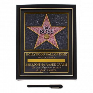 Диплом звезда в рамке Big Boss, пластик 20,5 х 28 см