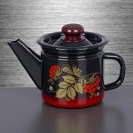 Чайник заварочный 1 л, фиксированная ручка, цвет красно-чёрный, рисунок МИКС