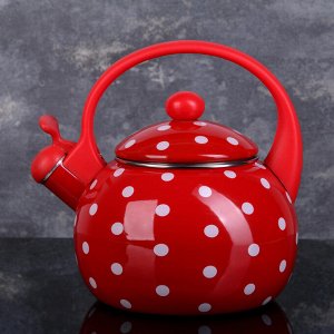 Чайник со свистком Доляна «Горошек», 2,2 л, фиксированная ручка, цвет красный