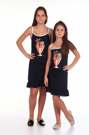 Сорочка для девочки кулирка"Пломбир",размер 36-46, рост 140-164 цвет т.синий