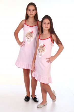 Сорочка для девочки кулирка"Ёжик",размер 36-46, рост 140-164 цвет розовый