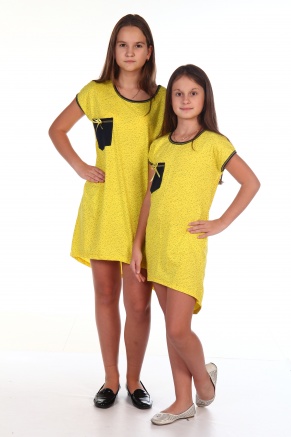 Сорочка-туника для девочки кулирка"Нюша",размер 36-46, рост 140-164 цвет желтый