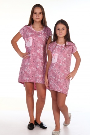 Сорочка-туника для девочки кулирка"Нюша",размер 36-46, рост 140-164 цвет розовый