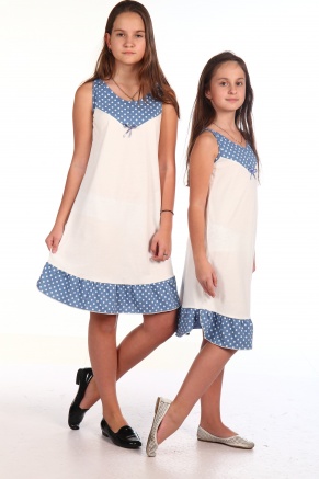 Сорочка для девочки кулирка"Кокетка",размер 36-46, рост 140-164 цвет синий