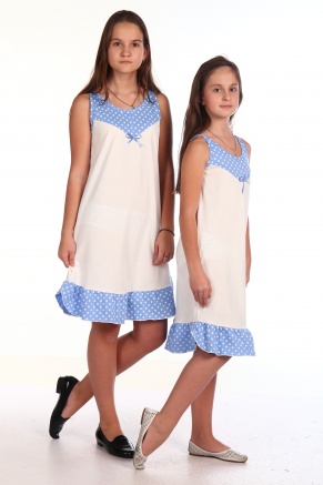 Сорочка для девочки кулирка"Кокетка",размер 36-46, рост 140-164 цвет голубой