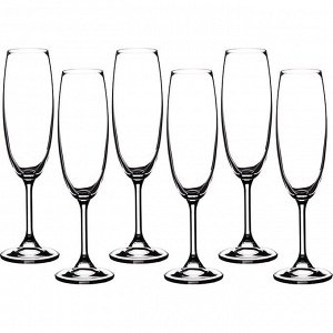 Набор бокалов для шампанского из 6 шт. "klara/sylvia" 220 мл высота=22 см (кор=1набор.)