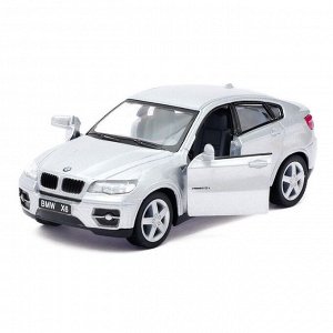 Машина металлическая BMW *6, 1:38, открываются двери, инерция, цвет серебристый