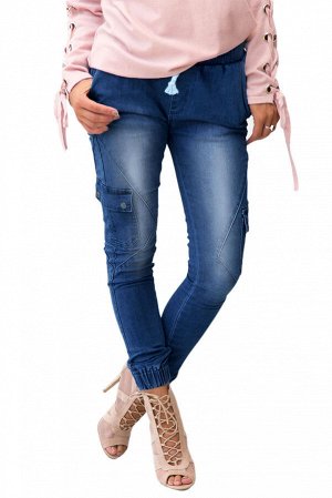 Синие "линялые" джинсы-скинни со шнурком в поясе