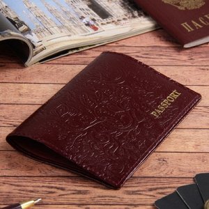 Обложка для паспорта 9,5*1*13,5 Пионы, Шик спилок, тисн.фольга, бордовый
