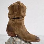 Ковбойские осенние сапоги из эко. замши, светло-коричневые