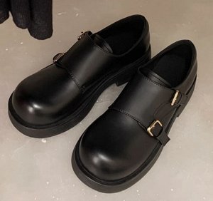 Лоферы с двойной пряжкой и круглым носком, чёрные