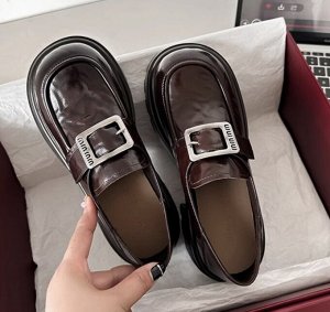 Женские лоферы на толстой подошве из эко. кожи с квадратной пряжкой, коричневые