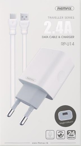 --Адаптер ReMax  RP-U14+кабель Type-C 220/USB 2.4A